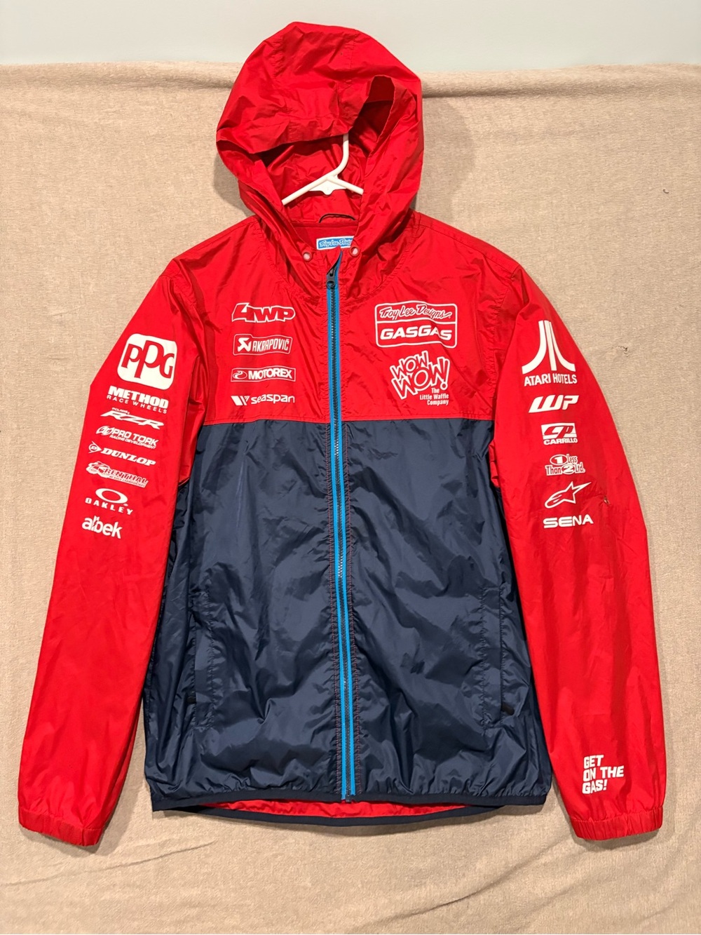 TroyLee Designs Red and Navy Hooded Racing Logo Rain Jacket